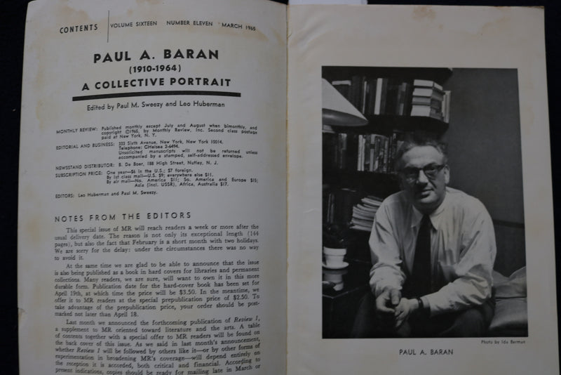 1965 MARCH MONTHLY REVIEW MAGAZINE-TO THE MEMORY OF PAUL ALEXANDER BARAN- K 1601