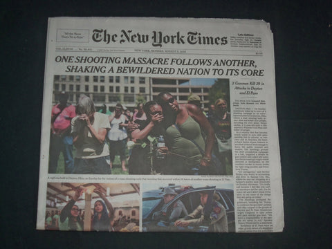 2019 AUGUST 5 NEW YORK TIMES - EL PASO, TX & DAYTON, OH MASS SHOOTINGS - 29 DEAD