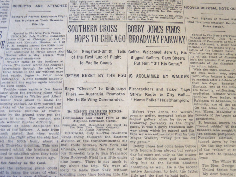 1930 JULY 3 NEW YORK TIMES - SOUTHERN CROSS HOPS TO CHICAGO - NT 6342
