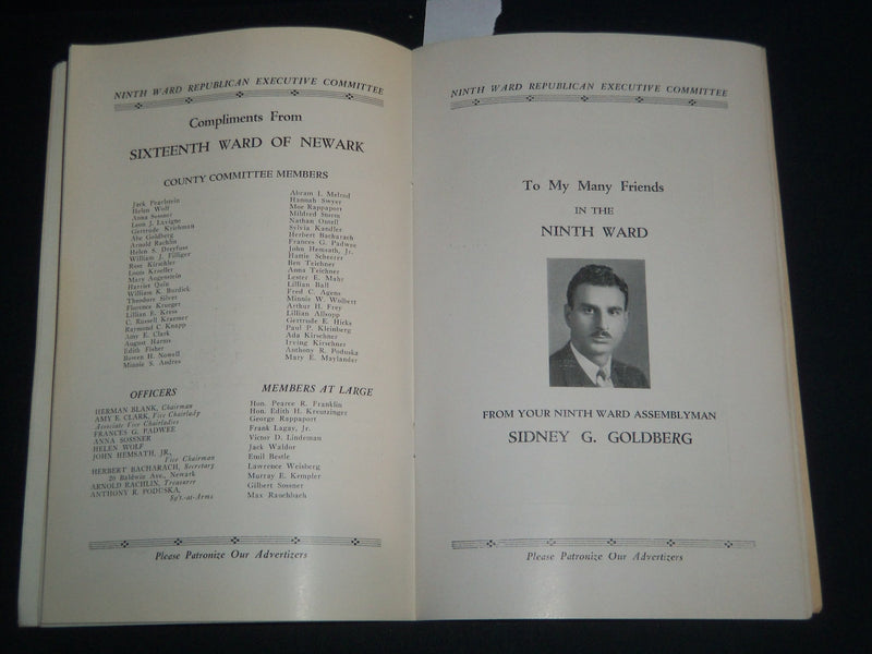 1936 OCT 16 NINTH WARD REPUBLICAN VARIETY SHOW & DANCE PROGRAM - NEWARK - J 4142