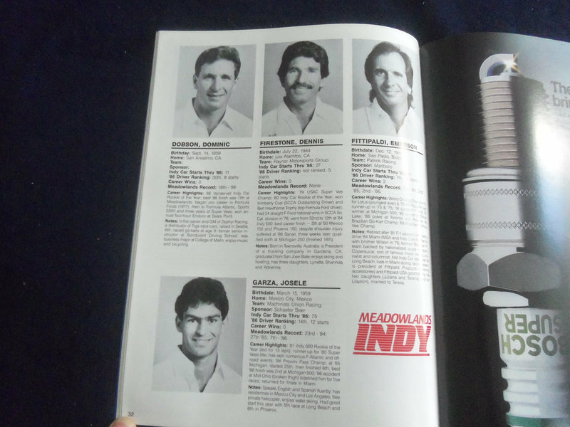 1987 JUNE 26-28 MEADOWLANDS INDY WORLD SERIES EVENT RACING PROGRAM - SP 3804X
