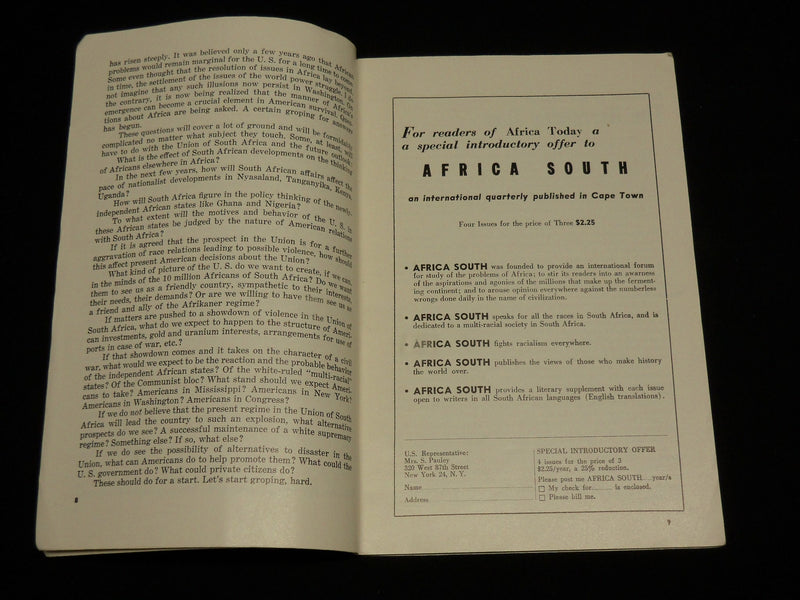 1957 NOVEMBER/DECEMBER AFRICA TODAY MAGAZINE - SPECIAL ISSUE - J 6541