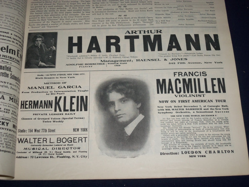 1907 JANUARY 16 MUSICAL COURIER MAGAZINE - JAN VAN OORDT COVER - J 1254