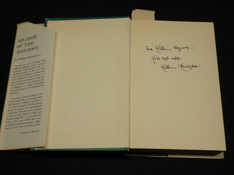 1956 SHADOW OF THE MONSOON BOOK INSCRIBED BY WILLIAM MANCHESTER FIRST EDN- D 423