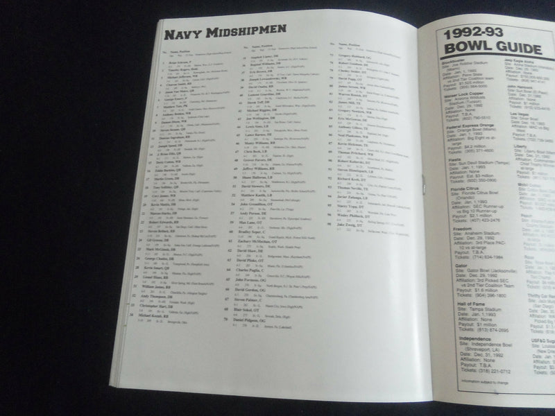 1992 NOV 21 FOOTBALL PROGRAM - RICE UNIVERSITY VS NAVY - SP 1215Z
