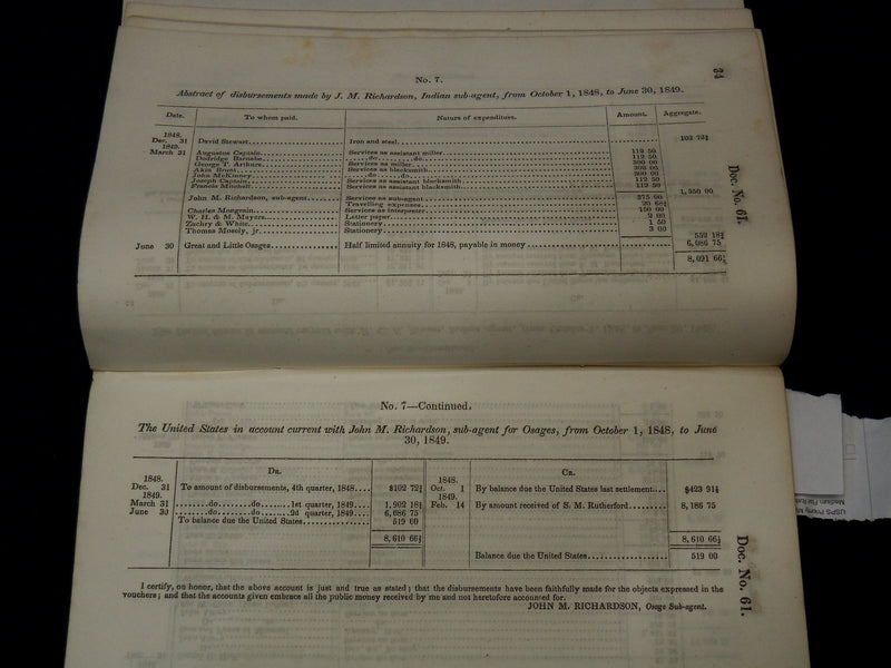 1850 APRIL 9 INDIAN DISBURSEMENTS BULLETINS - TREASURY AUDITOR LOT OF 8 - K 2030
