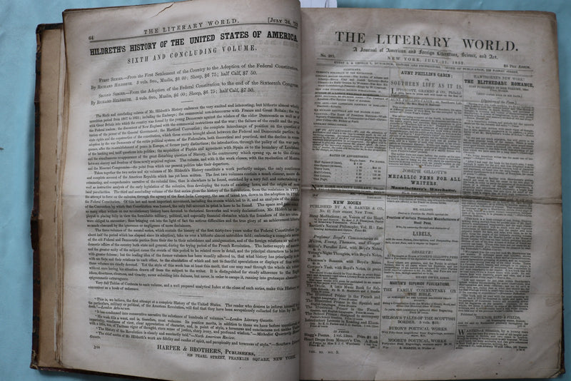 1852 JULY-DECEMBER THE LITERARY WORLD BOUND VOLUME - HAWTHORNE-WEBSTER - KD 9719