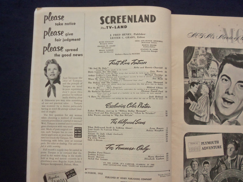 1952 OCTOBER SCREELAND PLUS TV-LAND MAGAZINE - AVA GARDNER COVER - SP 4780X