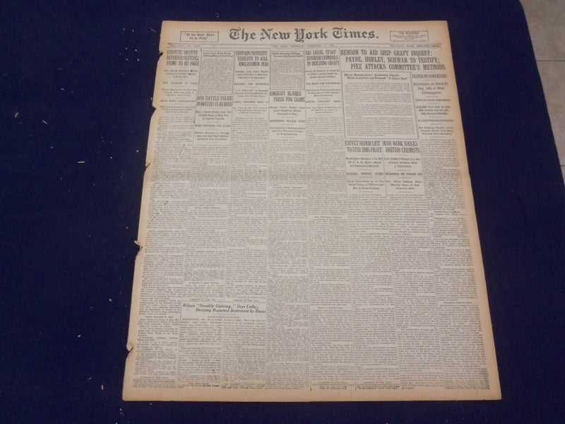 1920 NOVEMBER 11 NEW YORK TIMES - PAYNE, HURLEY SCHWAB, SHIP INQUIRY - NT 8451