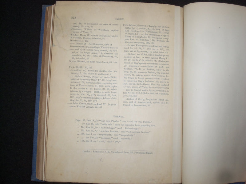 1856 AN ENGLISH CHRONICLE OF RICHARD II, HENRY IV, V, VI HARDCOVER BOOK- KD 9262