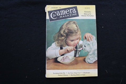 1949 NOV THE CAMERA MAGAZINE - LITTLE GIRL FEEDING STUFFED ANIMAL COVER - K 346