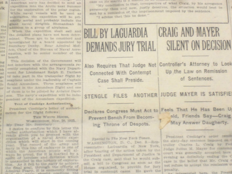 1923 DECEMBER 4 NEW YORK TIMES - LAGUARDIA BILL DEMANDS JURY TRIAL - NT 9212