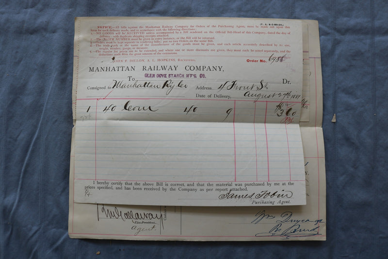 1881 AUG & SEP MANHATTAN RAILWAY COMPANY VOUCHERS - APPROXIMATELY 100 - O 3886