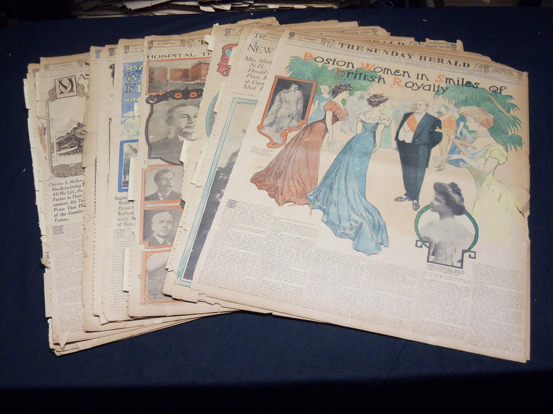 1907 THE BOSTON HERALD SUNDAY MAGAZINE SECTIONS LOT OF 14 - NICE PHOTOS - UP 91