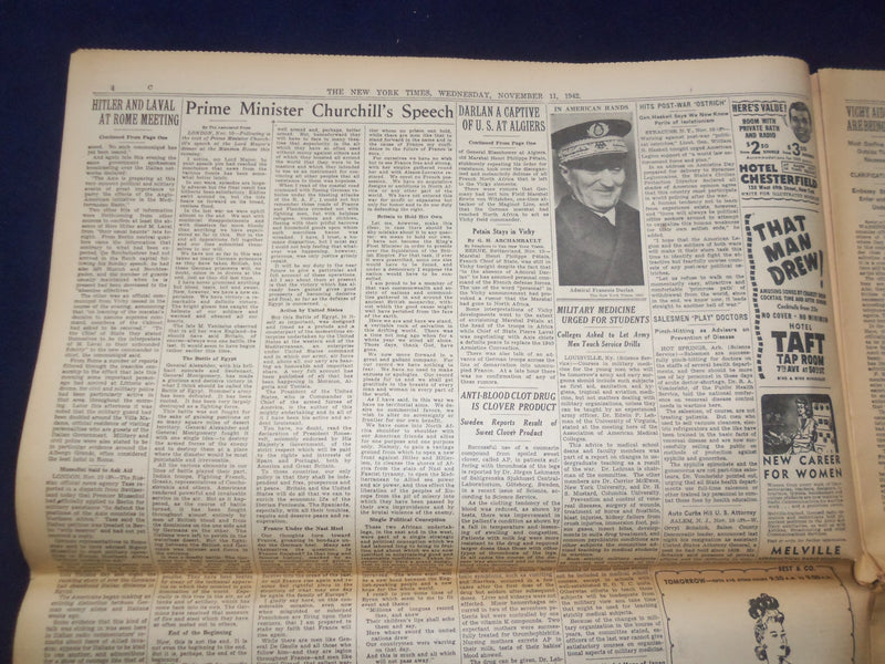 1942 NOV 11 NEW YORK TIMES - ORAN TAKEN, OUR TROOPS SPEED TOWARD LIBYA - NP 6516