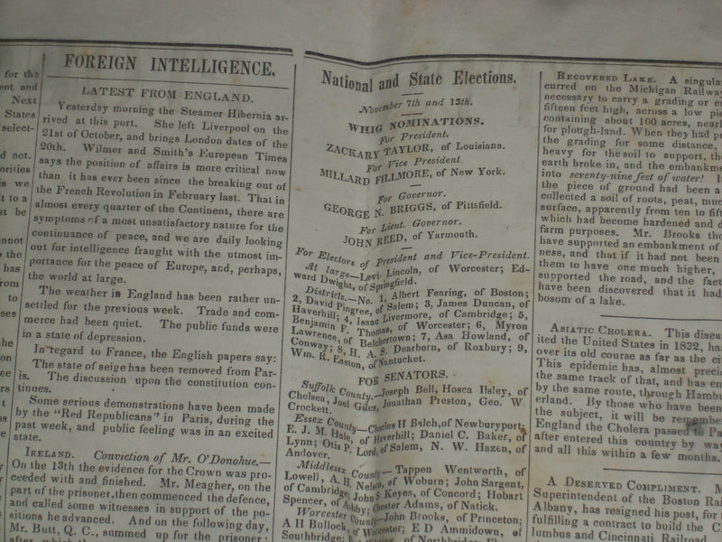 1848 DECEMBER 4 MASSACHUSETTS PLOUGHMAN NEWSPAPER - ELECTION - NP 5157