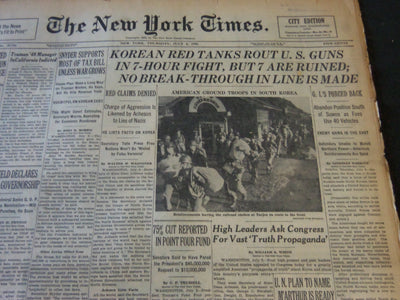 1950 JULY 6 NEW YORK TIMES - KOREAN RED TANKS ROUT U. S. GUNS - NT 5793