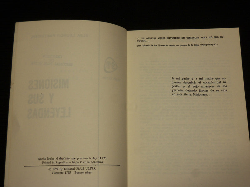 1977 MISIONES Y SUS LEYENDAS SOFTCOVER BOOK BY ELSA LEONOR PASTEKNIK - J 6975
