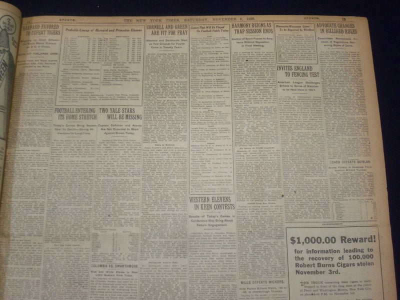 1920 NOVEMBER 6 NEW YORK TIMES - CAPRENTIER SIGNS TO MEET DEMPSEY - NT 8446