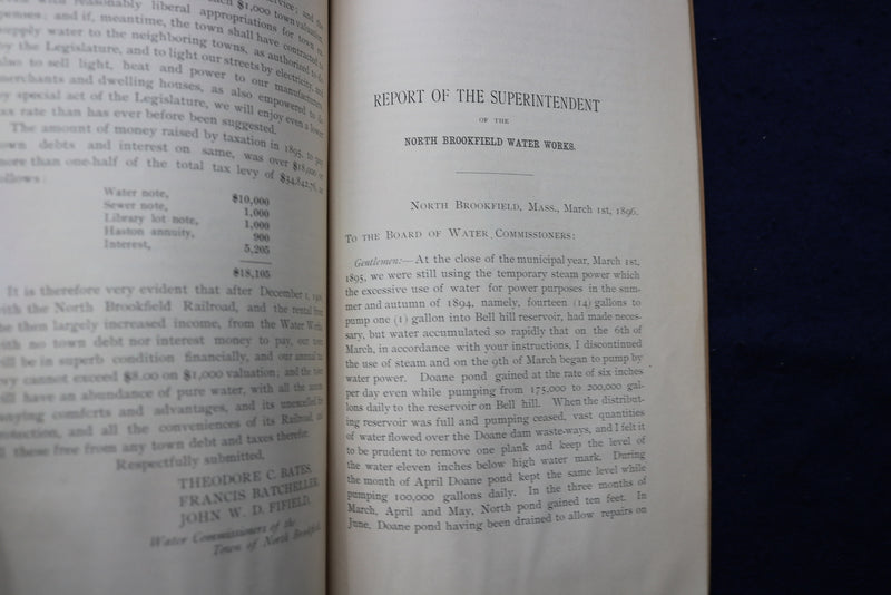 1896 BROOKLINE WATER COMMISSIONERS ANNUAL REPORT SOFTCOVER BOOK - K 797