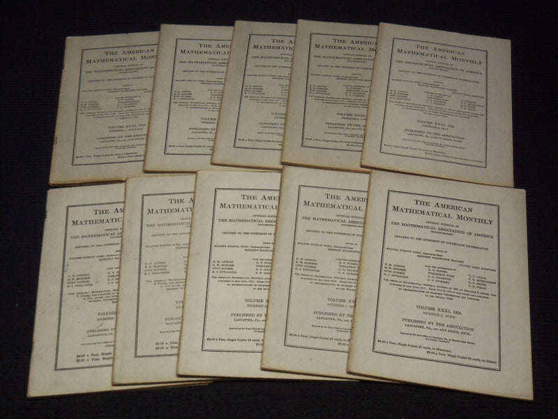 1924 THE AMERICAN MATHEMATICAL MONTHLY MAGAZINE LOT OF 10 - COMPLETE YR- WR 277H