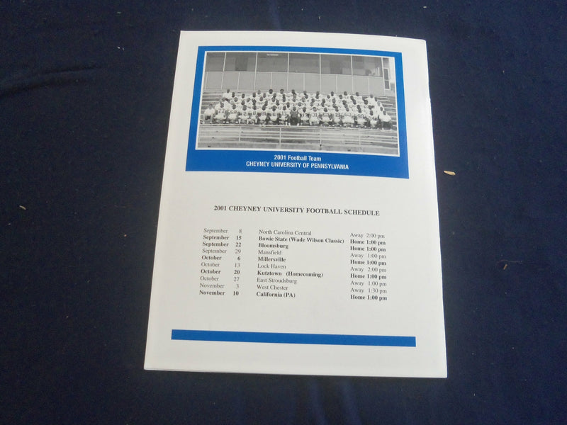 2001 SEP 22 FOOTBALL PROGRAM - CHEYNEY UNIVERSITY VS. BLOOMBURG UNIV - ST 6583O