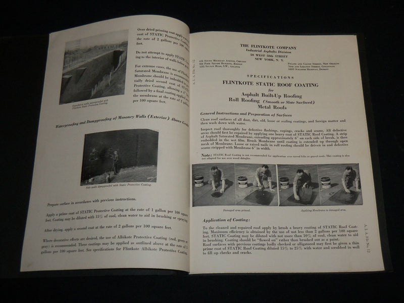 1930'S FLINTKOTE COMPANY INDUSTRIAL ASPHALT PRODUCTS FOR MAINTENANCE - J 6725