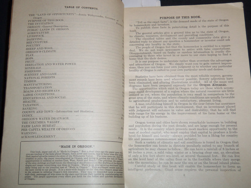 1915 STATE OF OREGON ALMANAC OFFICIAL PAMPHLET - J 8500
