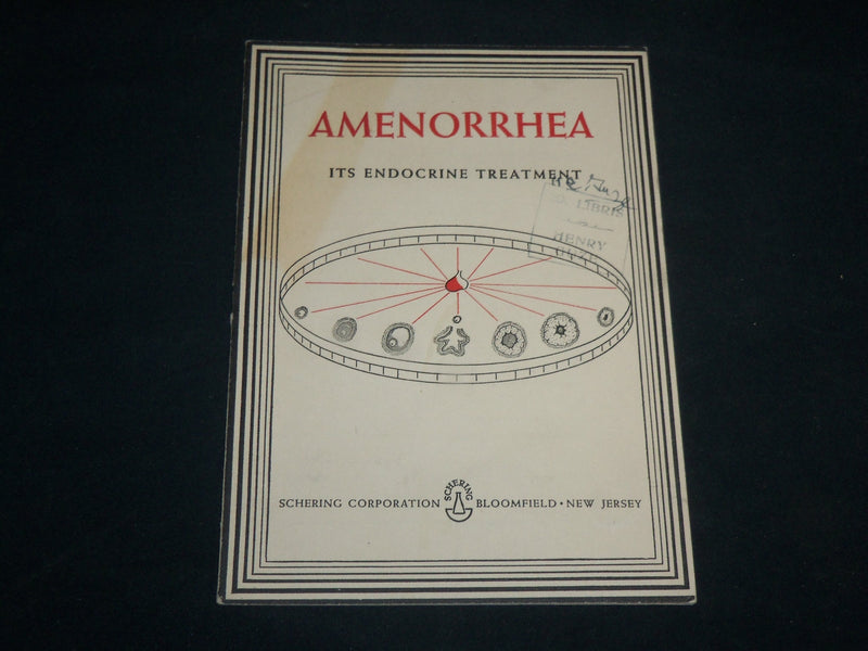 1943 AMENORRHEA ITS ENDOCRINE SOFTCOVER BOOK - BLOOMFIELD NEW JERSEY - J 6799