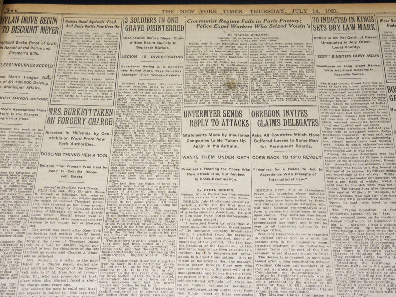 1921 JULY 14 NEW YORK TIMES - SINN FEIN LEADERS MEET BRITISH TODAY - NT 8703