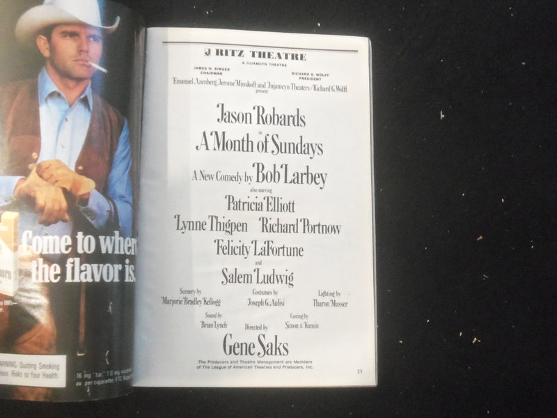 1987 A MONTH OF SUNDAYS PLAYBILL - JASON ROBARDS SIGNED COVER - J 8218