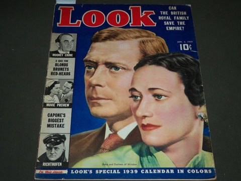 1939 JANUARY 3 LOOK MAGAZINE - DUKE & DUCHESS - AL CAPONE - ST 4818