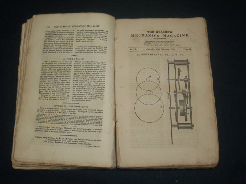 1824-1826 THE GLASGOW MECHANICS MAGAZINE VOLUME LOT OF 5 - JAMES WATT - KD 1960A