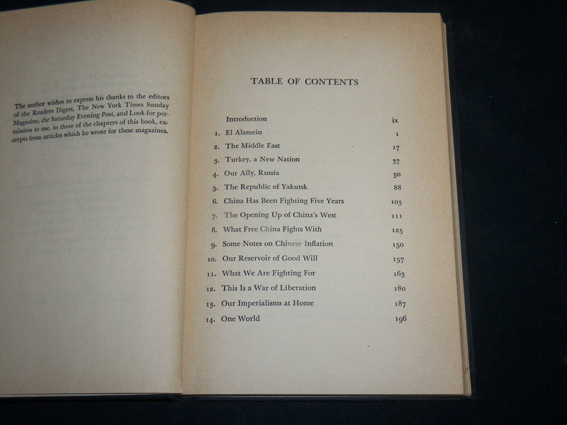 1946 ONE WORLD HARDCOVER BOOK BY WENDELL L. WILLKIE - 11TH PRINTING - KD 6685