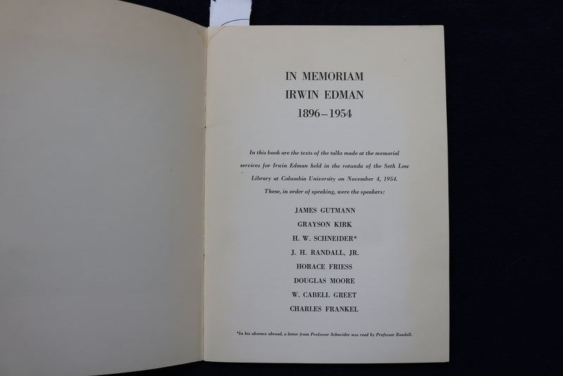 1954 MEMORIAN IRWIN EDMAN 1896-1954 SOFTCOVER BOOK - K 775