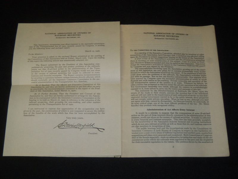 1920 DAVIES WARFIELD REPORT TO OWNERS OF RAILROAD SECURITIES - J 5421