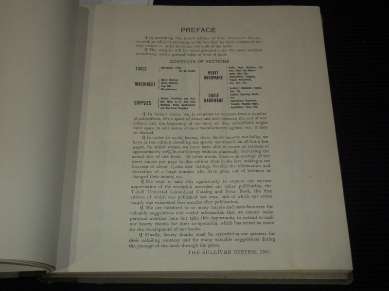 1912 THE ASSISTANT BUYER CATALOG - SULLIVAN SYSTEM INC. - TOOLS - KD 5403C