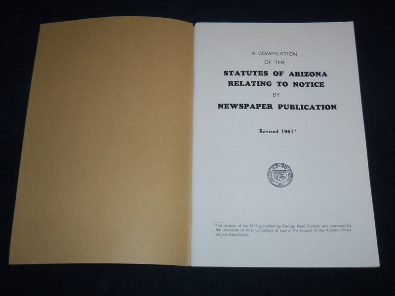 1961 STATUTES OF ARIZONA RELATING TO NOTICE BY NEWSPAPER PUBLICATION - J 8730
