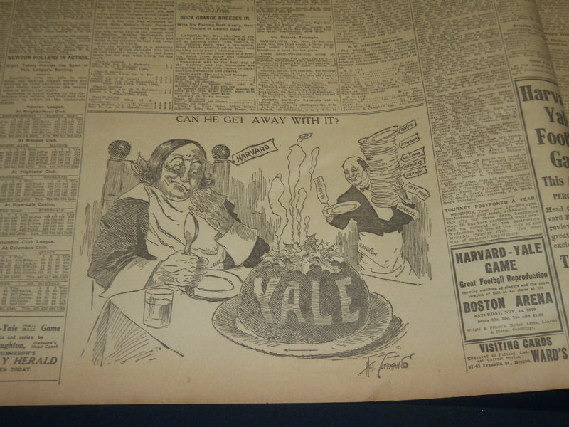 1910 NOVEMBER 19 THE BOSTON HERALD - HANARD BIG FAVORITE TO BEAT YALE - BH 283