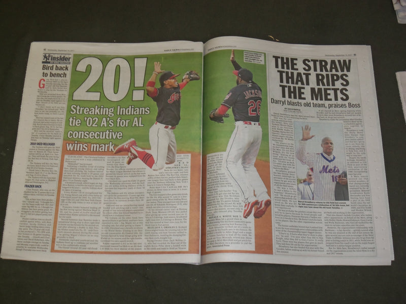 2017 SEPTEMBER 13 NEW YORK DAILY NEWS - CLEVELAND INDIANS WIN 20 GAMES IN A ROW