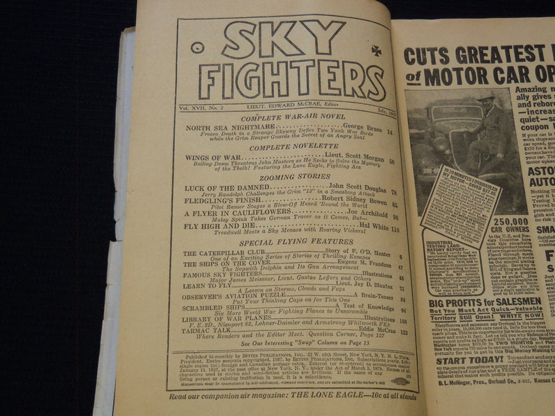 1937 JULY SKY FIGHTERS PULP MAGAZINE - NORTH SEA NIGHTMARE - ST 998R