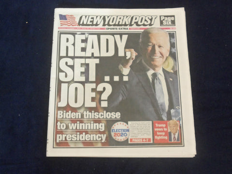 2020 NOVEMBER 7 NEW YORK POST NEWSPAPER - BIDEN THIS CLOSE TO WINNING PRESIDENCY