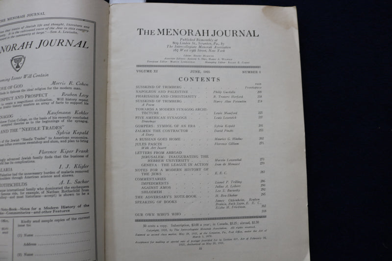1925 JUNE THE MENORAH JOURNAL - LEWIS MUMFORD - K 1604