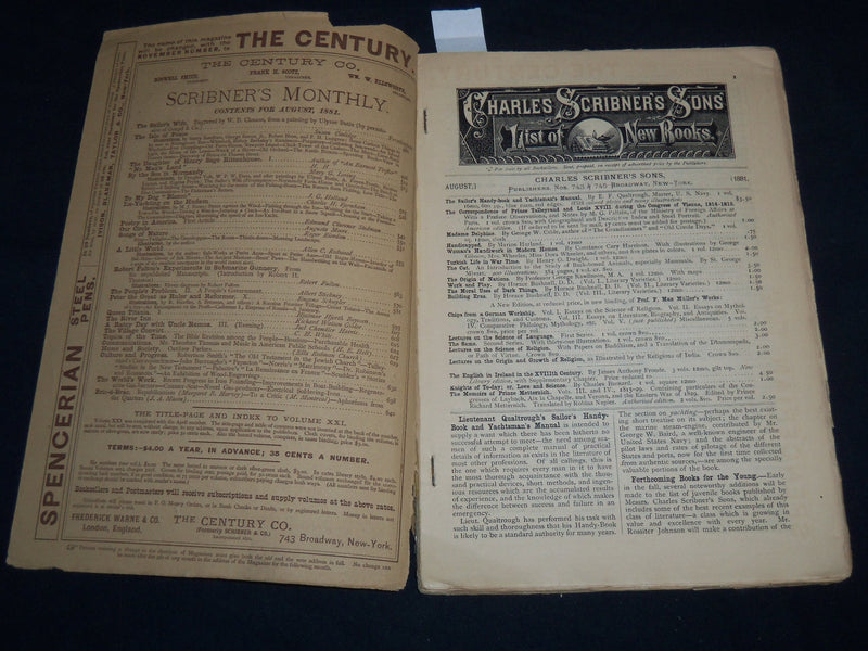 1881 AUGUST SCRIBNER'S MONTHLY ILLUSTRATED MAGAZINE - UNCLE REMUS - J 8177