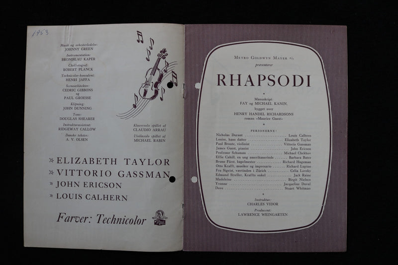 1954 RHAPSODY - DANISH MAGAZINE - ELIZABETH TAYLOR COVER - E 26429