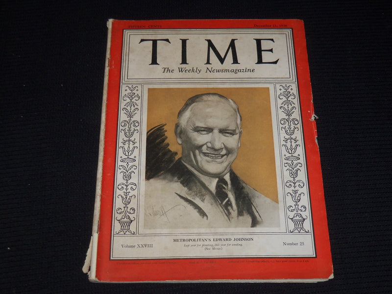 1936 DECEMBER 21 TIME MAGAZINE - EDWARD JOHNSON - T 544