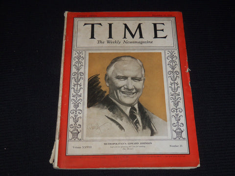 1936 DECEMBER 21 TIME MAGAZINE - EDWARD JOHNSON - T 544