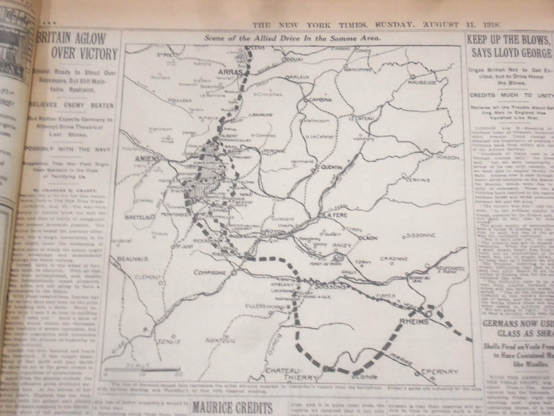1918 AUGUST 11 NEW YORK TIMES - SOMME SALIENT SMASHED, MONTDIDIER TAKEN- NT 9191