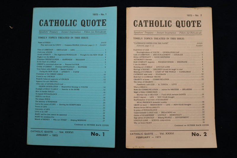 1973 CATHOLIC QUOTE MONTHLY MAGAZINE - LOT OF 5 - O 3632