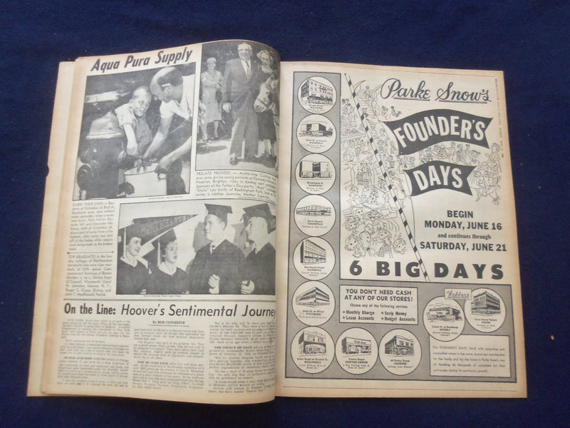1958 JUNE 16 BOSTON RECORD AMERICAN NEWSPAPER-ADAMS' WIFE TELL GIFT SWAP-NP 6270